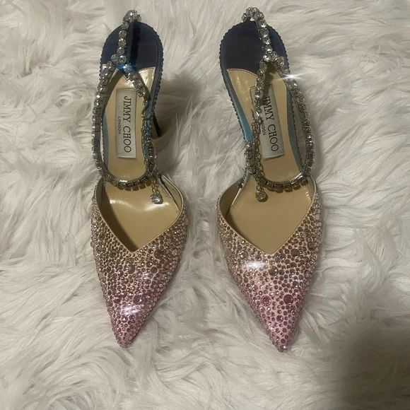 Jimmy Choo Glittering Pink and Silver Heels - Picture 2 of 8